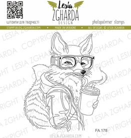 Lesia Zgharda Lesia Zgardha  Design Stamp    Fox with Coffee FA178