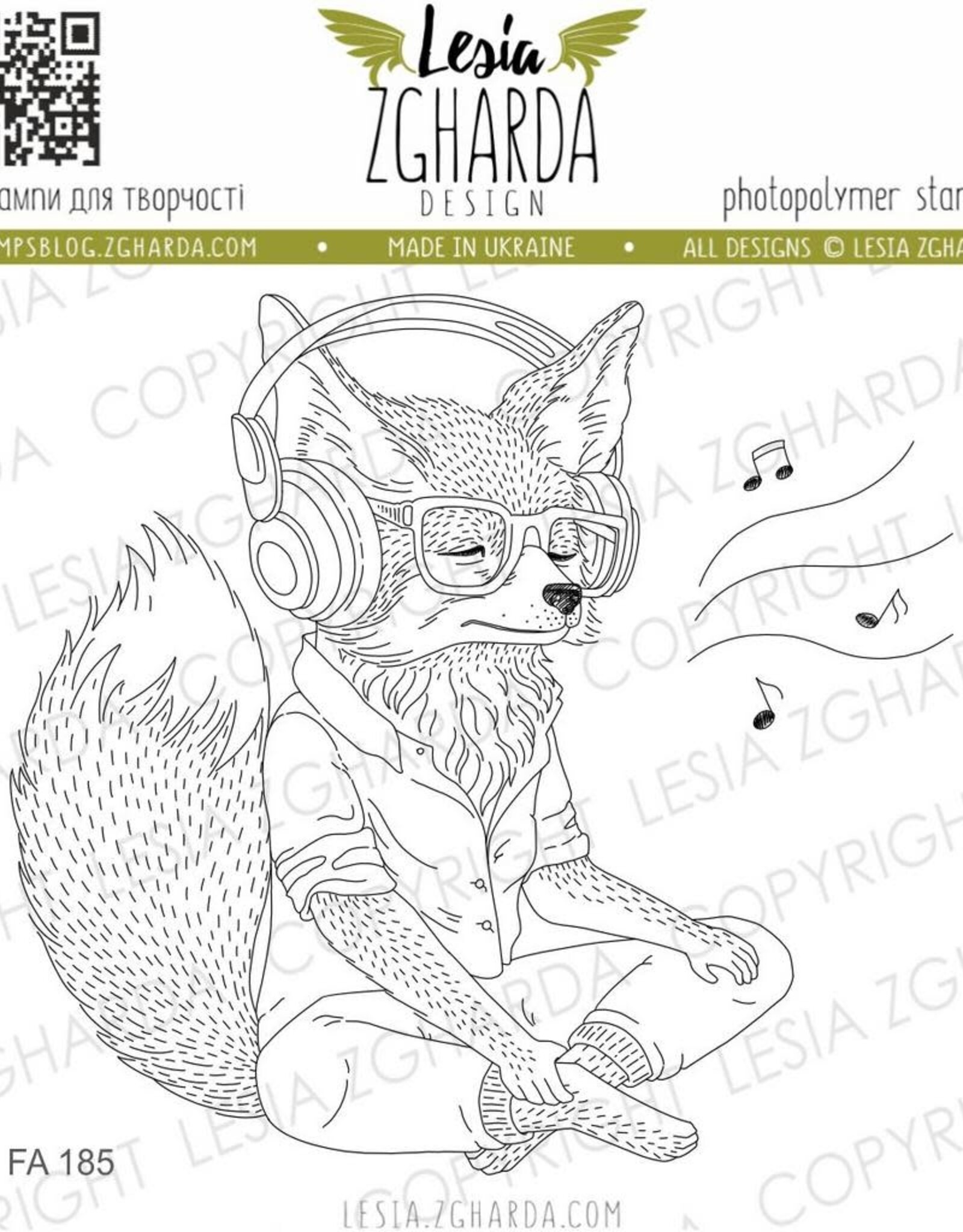 Lesia Zgharda Lesia Zgharda  Design Stamp  The Fennic Fox Listening to Music FA185
