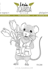 Lesia Zgharda Lesia Zgharda Design Stamp "Mouse with bouquet of tulips" FA208