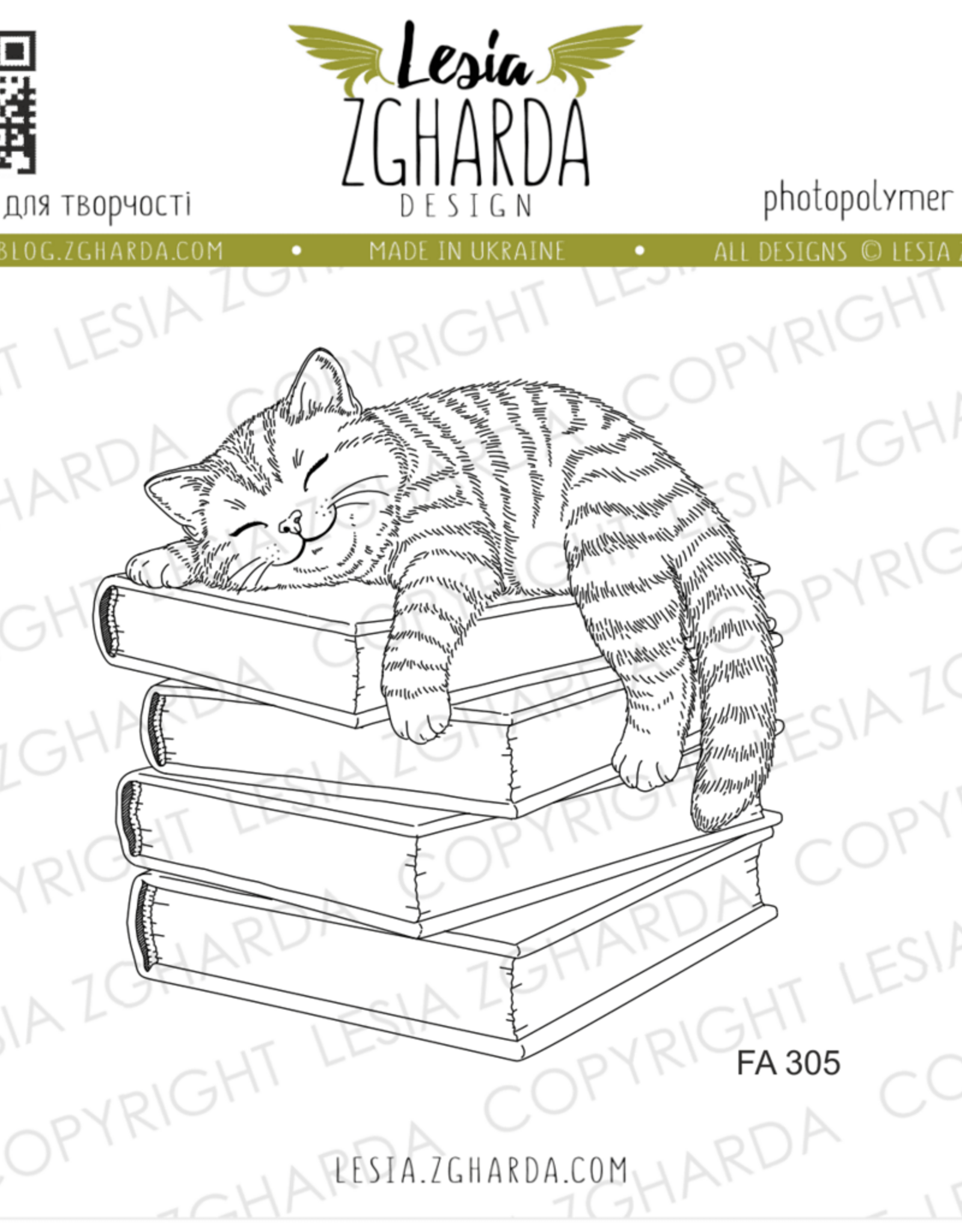 Lesia Zgharda Lesia Zgharda Cjute Cat sleeping on Books FA305