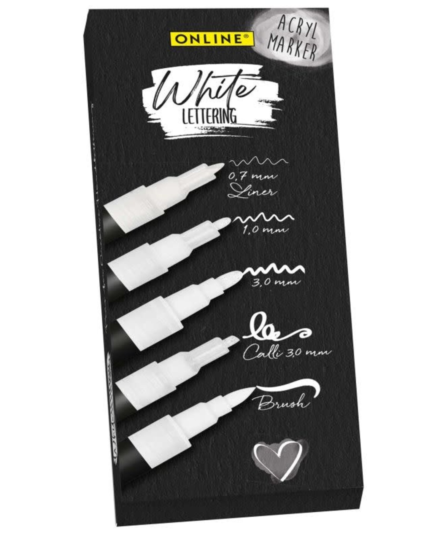 White lettering set 5 tips acryl marker