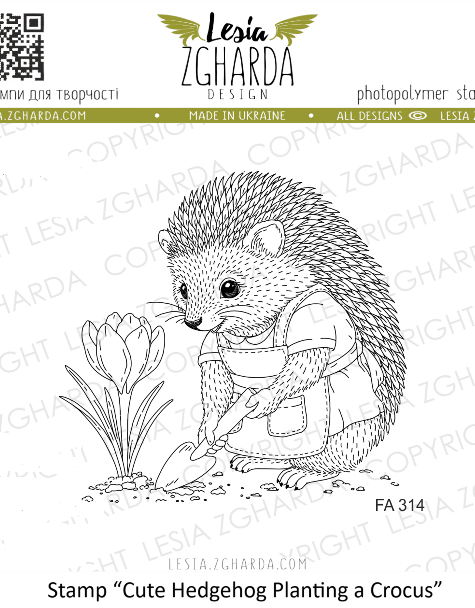 Lesia Zgharda Lesia Zgharda Cute Hedgehog Planting a Crocus FA308