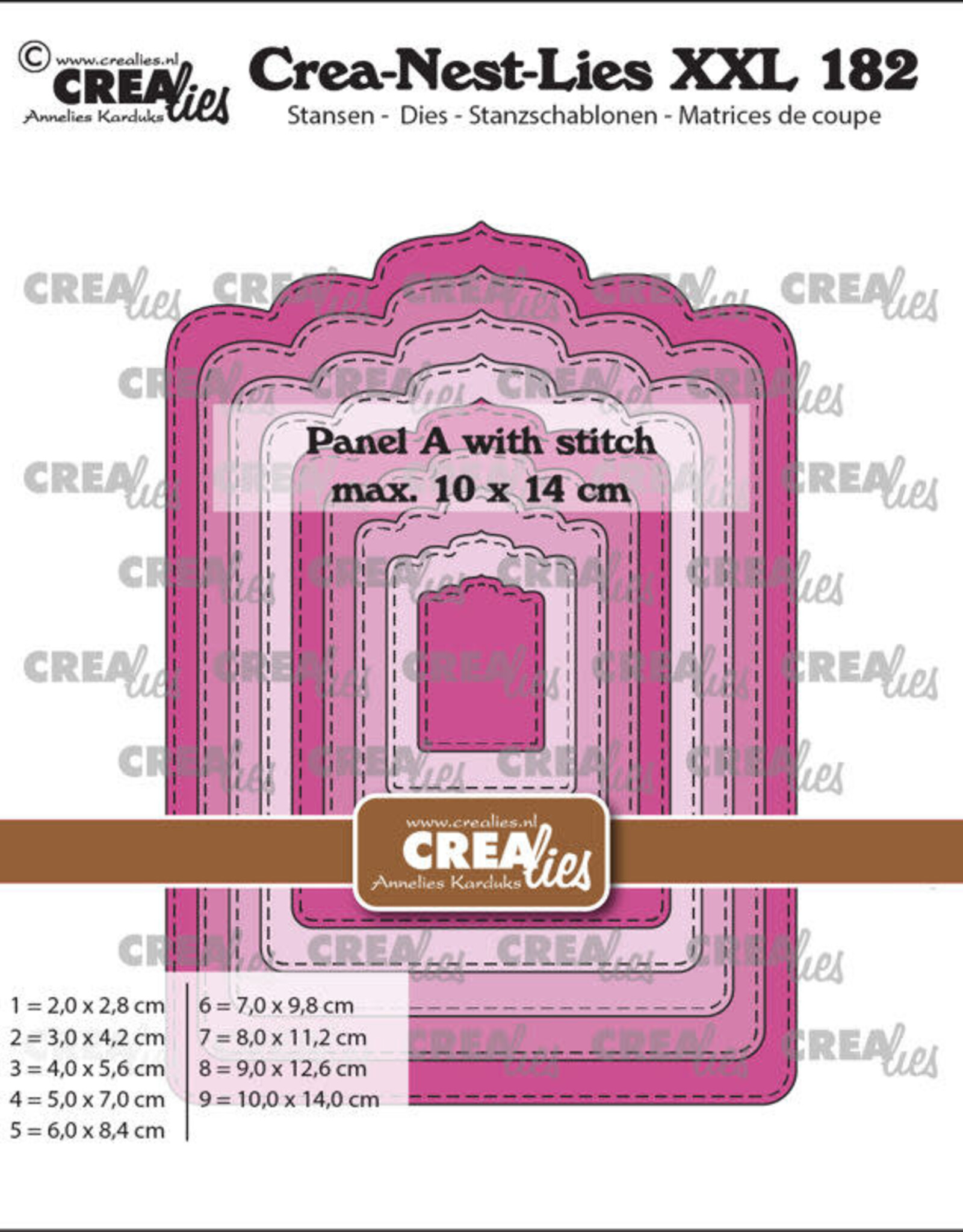 Crealies Crea-Nest-Lies XXL stansen no. 182, Paneel A met stiklijn  CLNestXXL182