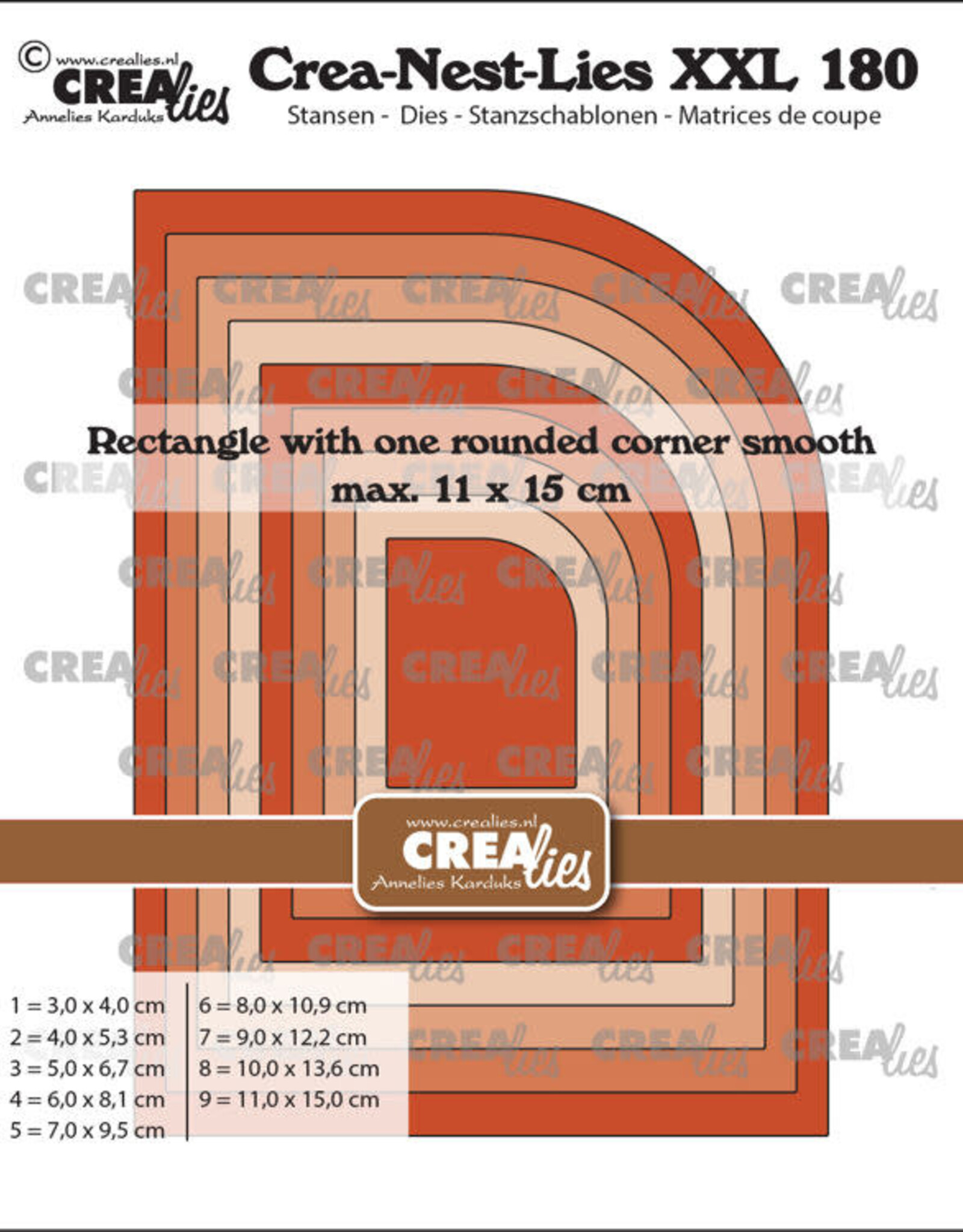 Crealies Crealies Crea-Nest-Lies XXL stansen no. 180, Rechthoek met 1 afgeronde hoek glad  CLNestXXL180