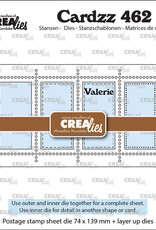 Crealies Crealies Cardzz stansen no. 462, Mini Slimline Postzegelvel Valerie met 4 rechthoeken verticaal CLCZ462