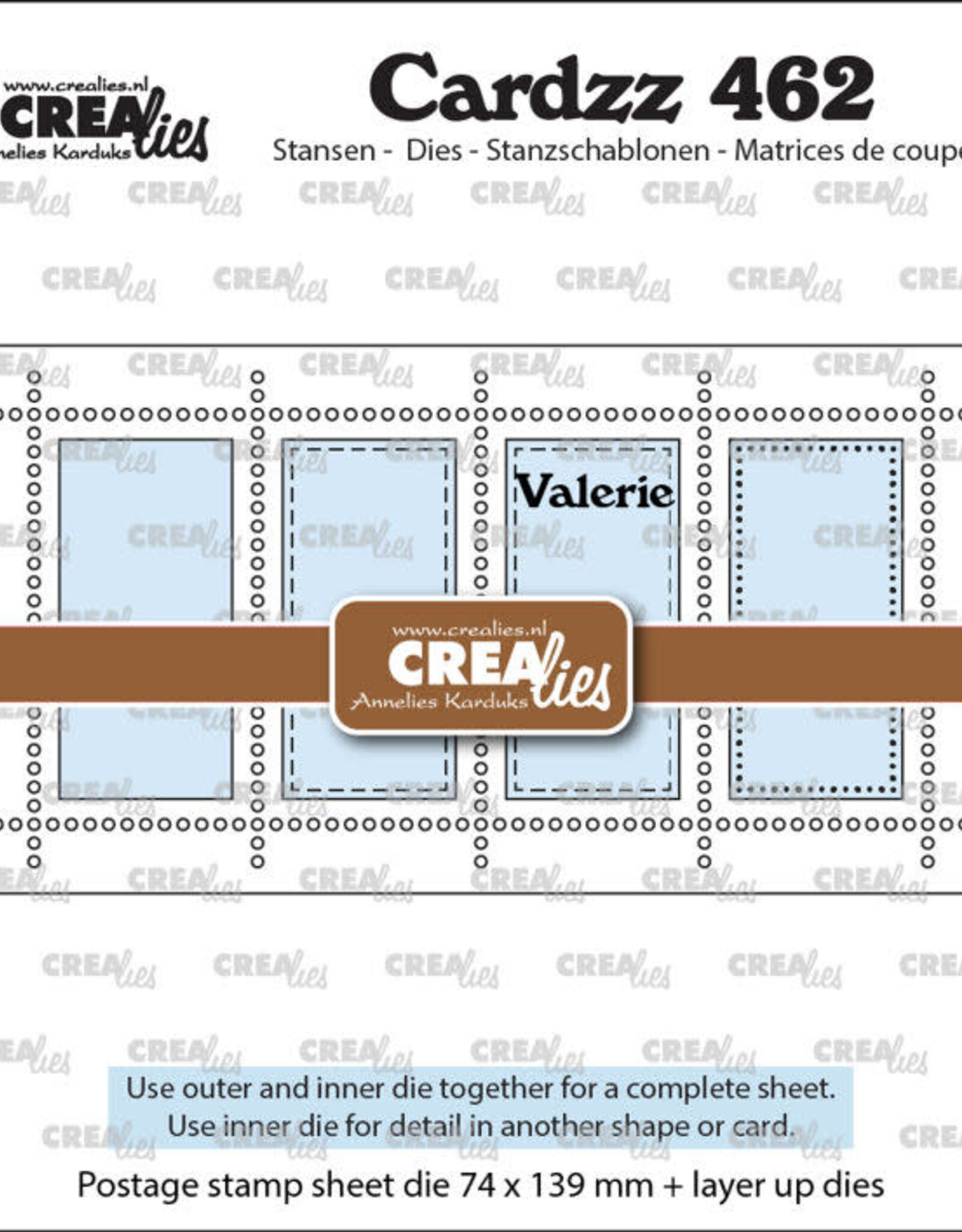 Crealies Crealies Cardzz stansen no. 462, Mini Slimline Postzegelvel Valerie met 4 rechthoeken verticaal CLCZ462