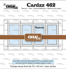 Crealies Crealies Cardzz stansen no. 462, Mini Slimline Postzegelvel Valerie met 4 rechthoeken verticaal CLCZ462