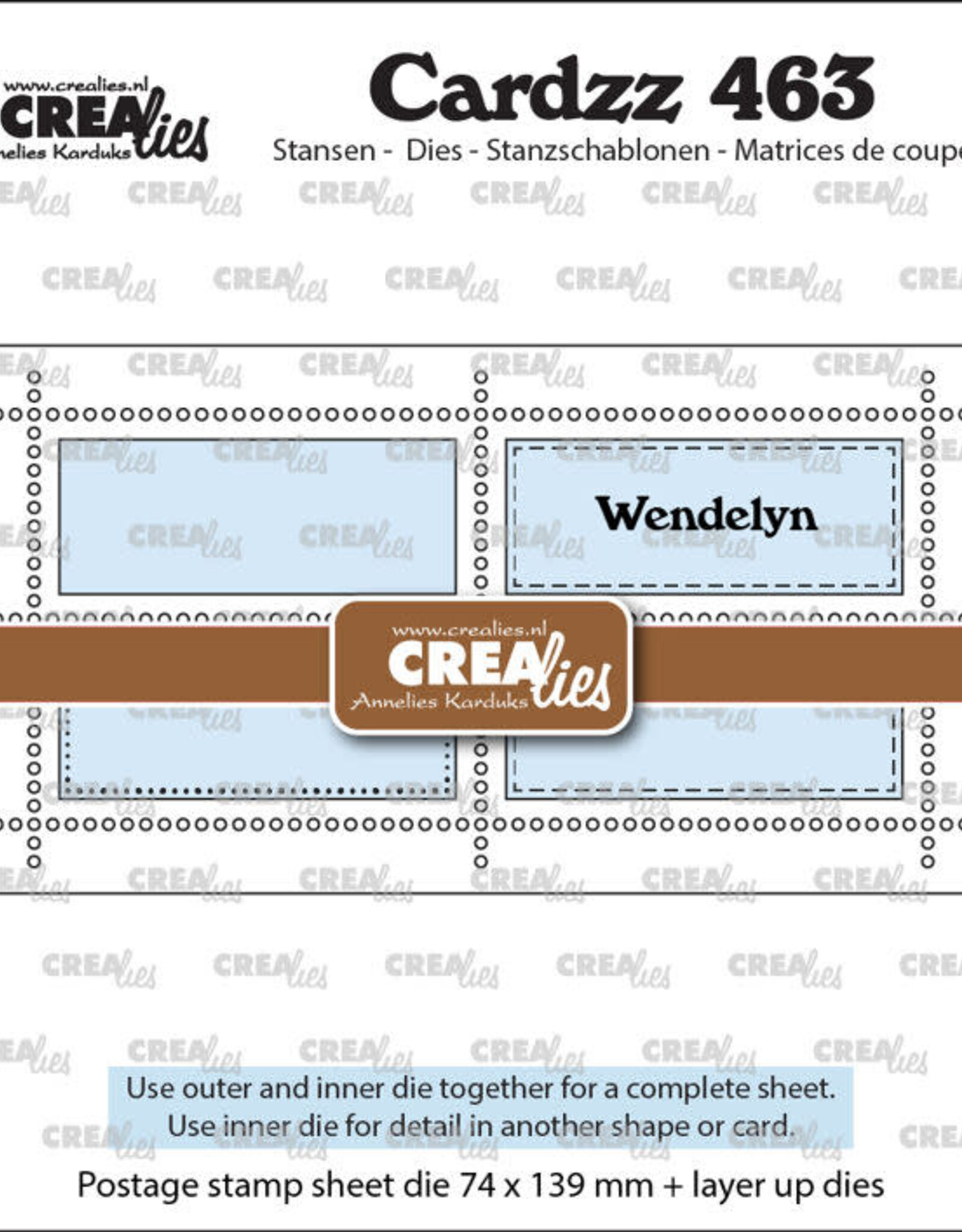 Crealies Crealies Cardzz stansen no. 463, Mini Slimline Postzegelvel Wendelyn met 4 rechthoeken horizontaal  CLCZ463