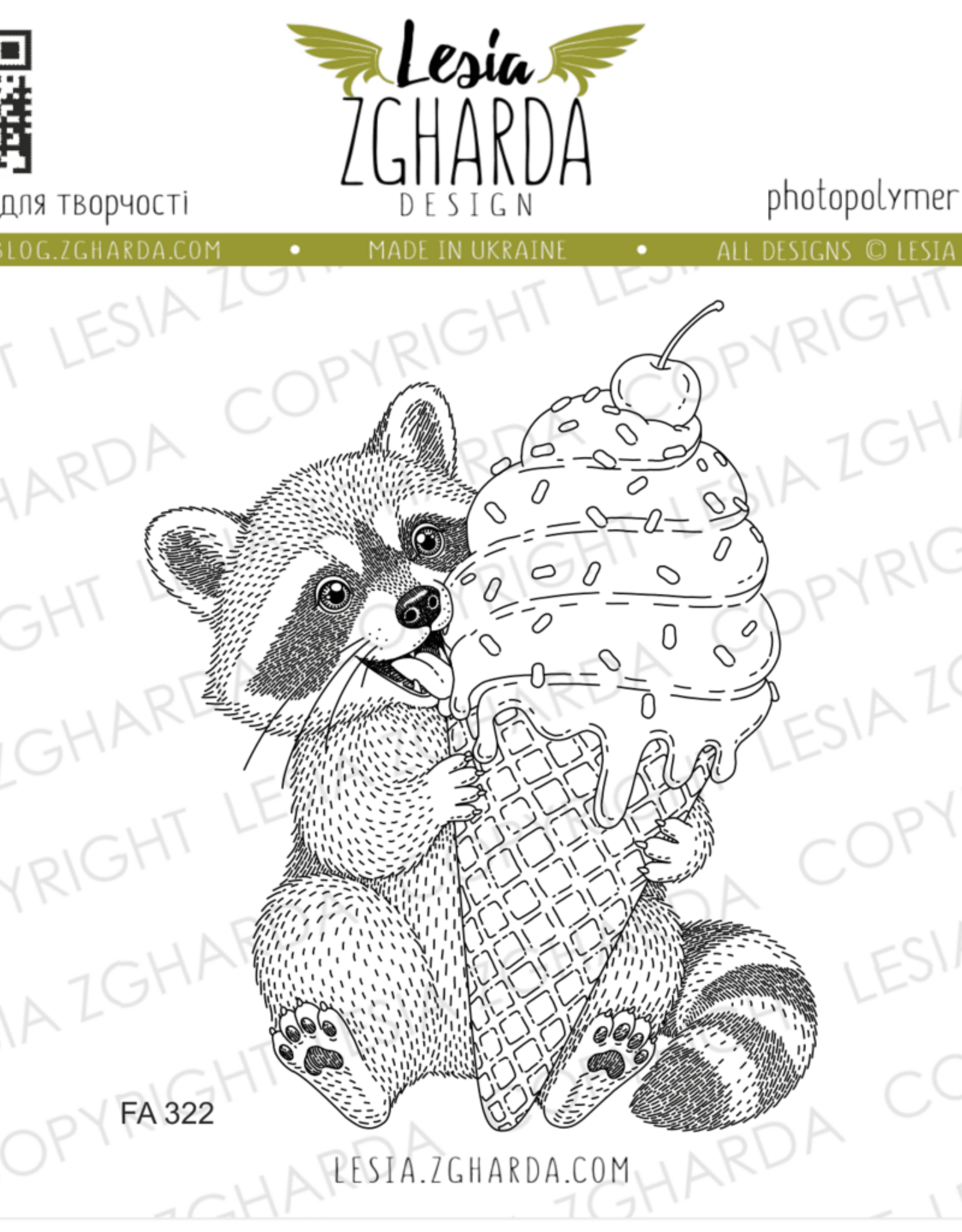 Lesia Zgharda Lesia Zgharda Stamp“Raccoon with Ice Cream”  FA322