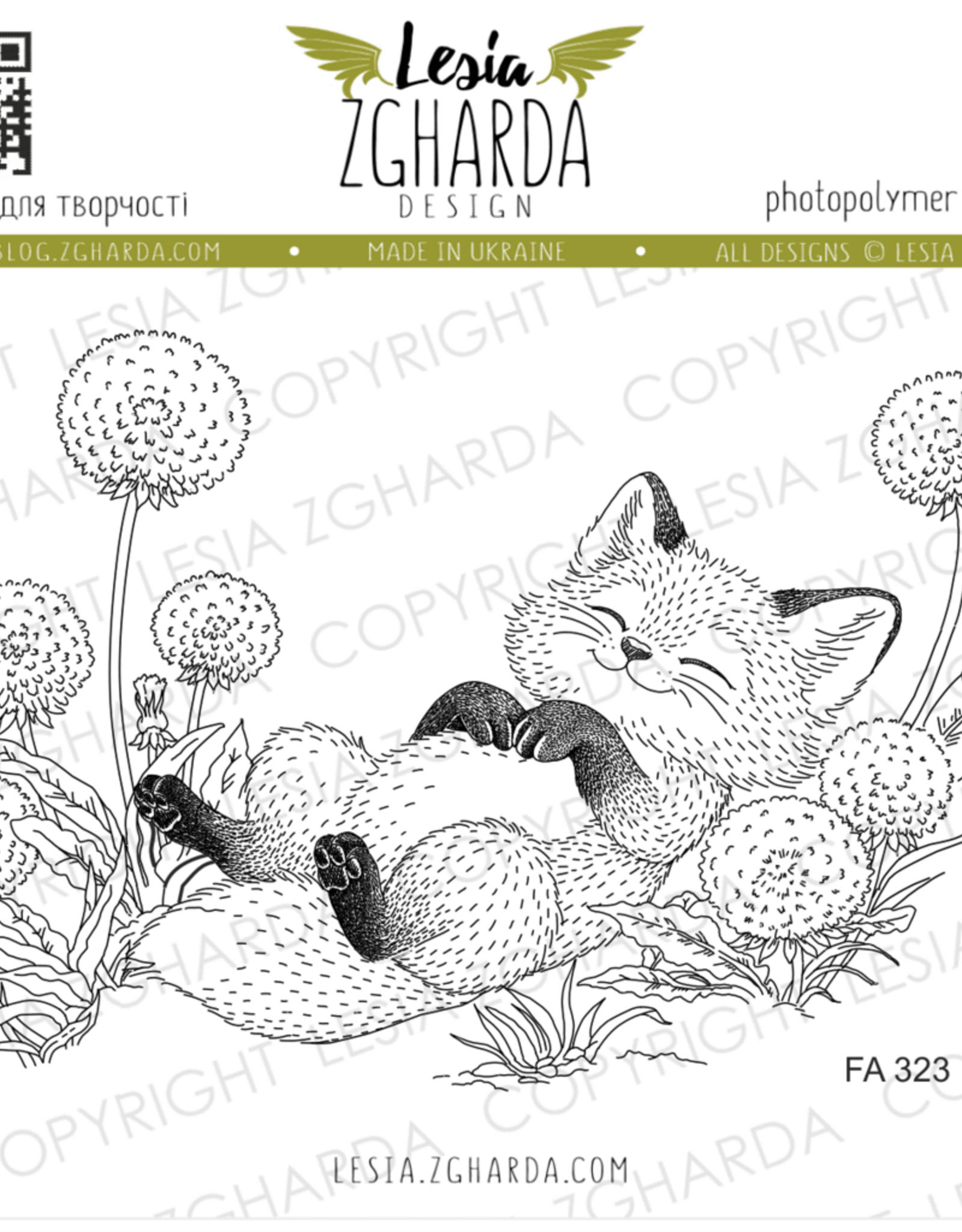 Lesia Zgharda Lesia Zgharda Stamp "Happy Sleeping Fox Kit Among Dandelions"  FA325