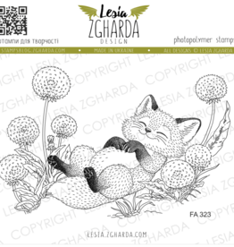 Lesia Zgharda Lesia Zgharda Stamp "Happy Sleeping Fox Kit Among Dandelions"  FA325