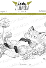 Lesia Zgharda Lesia Zgharda Stamp "Happy Sleeping Fox Kit Among Dandelions"  FA325