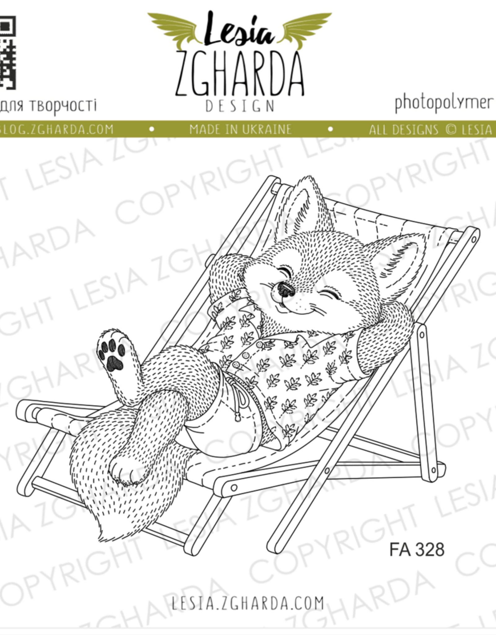 Lesia Zgharda Lesia Zgharda Stamp “Chill Fox on a Deck Chair” FA328