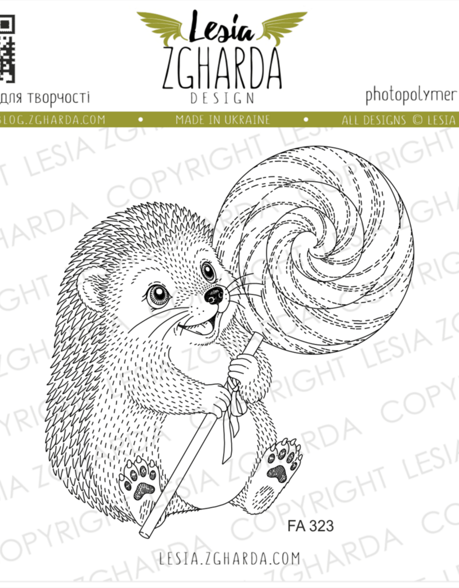 Lesia Zgharda Lesia Zgharda Stamp "Happy Hedgehog with Lollipop" FA323