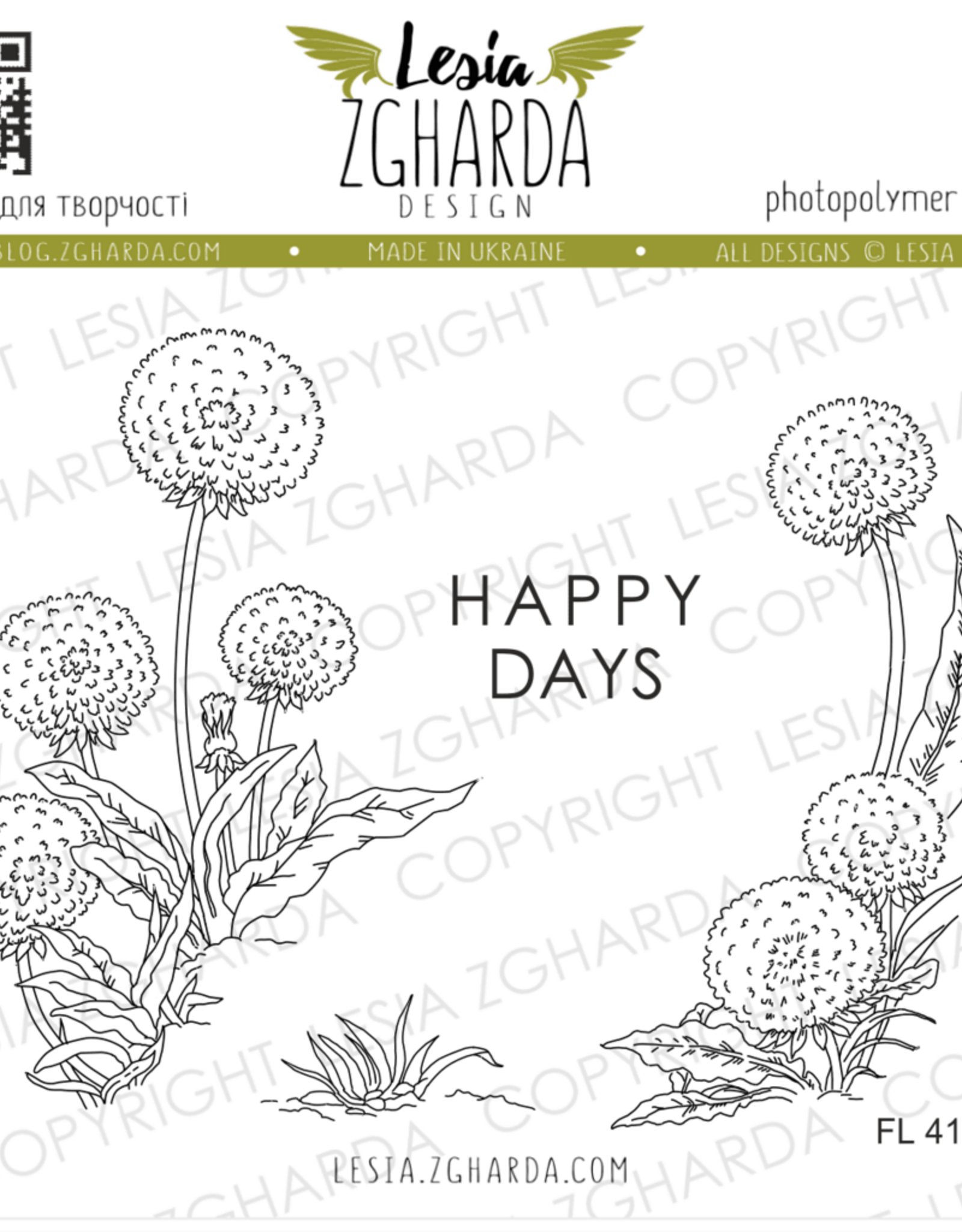 Lesia Zgharda Lesia Zgharda Stamp Set “Dandelions with Sentiments ‘Happy Days’” FL413