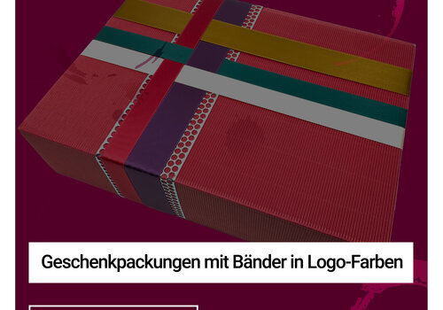 Geschenkpackungen mit Bänder in Logo-Farben