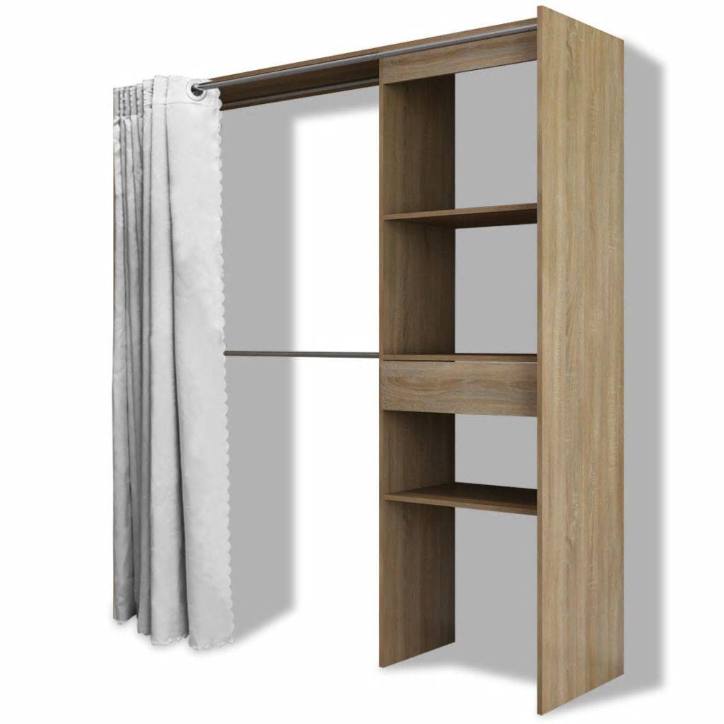 Kledingkast met gordijn in breedte verstelbaar 121-168 cm eiken ... Kledingkast met gordijn in breedte verstelbaar 121-168 cm eiken ...
