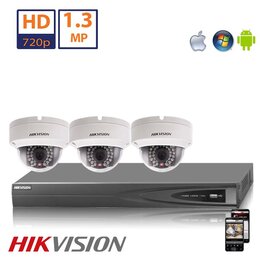 Hikvision HD 1.3 MP camerasysteem met 3x IP Dome Camera