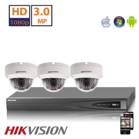 Hikvision Full HD 3.0 MP camerasysteem met 3x IP Dome Camera