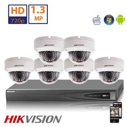 Hikvision HD 1.3 MP camerasysteem met 6x IP Dome Camera