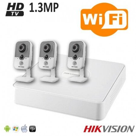Hikvision HD 720p 1.3 MP WiFi camerasysteem met 3 WiFi camera's