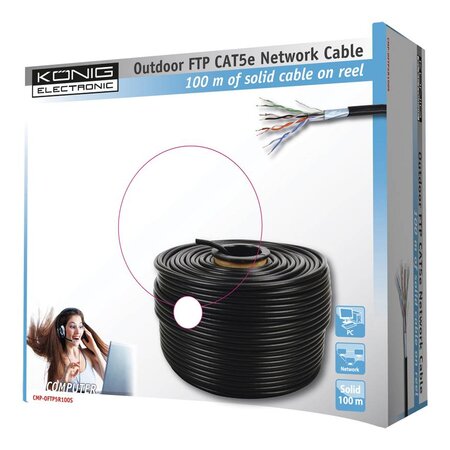 König FTP CAT 5e kabel voor buitengebruik op rol 100 m
