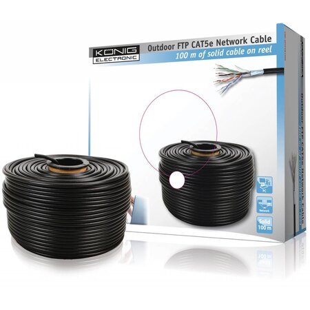König FTP CAT 5e kabel voor buitengebruik op rol 100 m