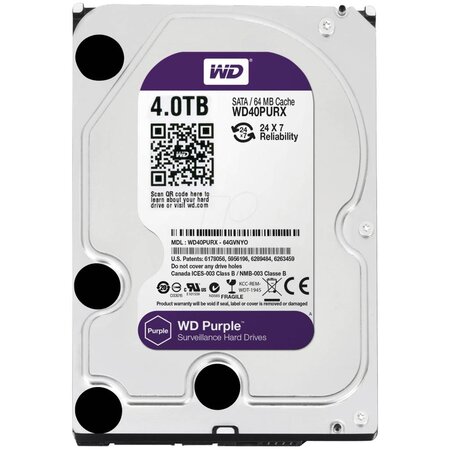 WD Western Digital WD40PURX 4TB 3.5" Internal Hard Drive - SATA - 64 MB Buffer Harde schijf voor bewaking