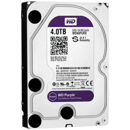 WD Western Digital WD40PURX 4TB 3.5" Internal Hard Drive - SATA - 64 MB Buffer Harde schijf voor bewaking