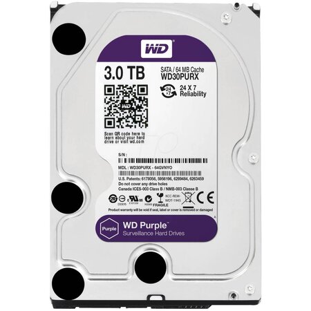 WD Western Digital WD30PURX 3TB 3.5" Internal Hard Drive - SATA - 64 MB Buffer Harde schijf voor bewaking