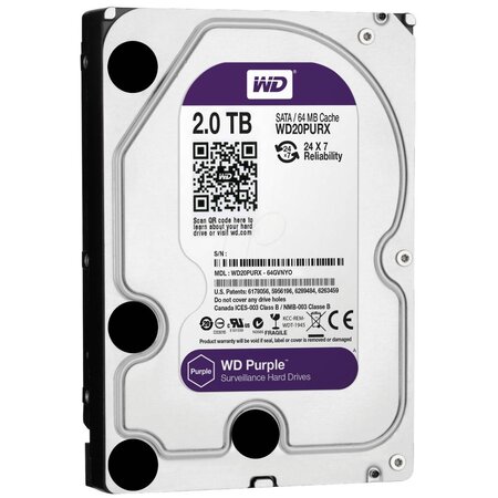 WD Western Digital WD20PURX 2TB 3.5" Internal Hard Drive - SATA - 64 MB Buffer Harde schijf voor bewaking