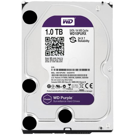 WD Western Digital WD10PURX 1TB 3.5" Internal Hard Drive - SATA - 64 MB Buffer Harde schijf voor bewaking
