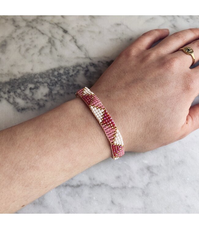 Wonder armband geweven triangle pink/white