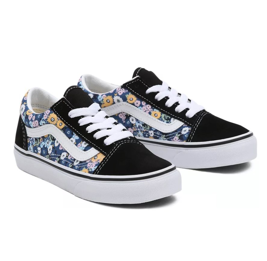 black and flower vans