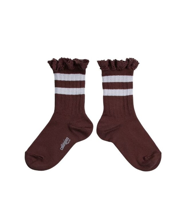 Collegien Collegien rib socks nicole with lace châtaigne