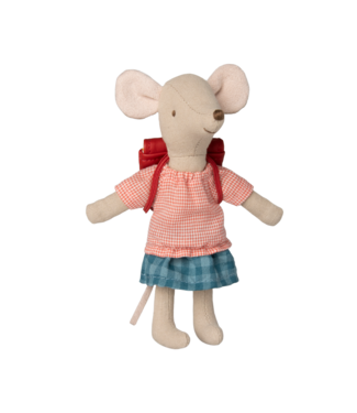 Maileg Maileg tricycle mouse big sister with bag red