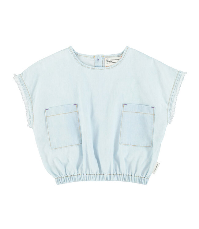 Piupiuchick Piupiuchick sleevelessblouse w/ fringes light blue chambray