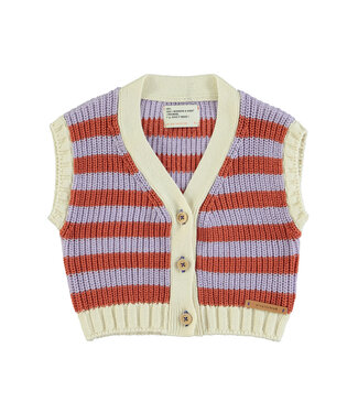 Piupiuchick Piupiuchick knitted waistcoat lavender & terracotta stripes