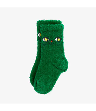 Mini Rodini cat face fluffy socks green