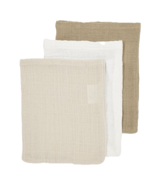 Meyco Meyco 3-pack washandje hydrofiel offwhite/soft sand/taupe 20x17