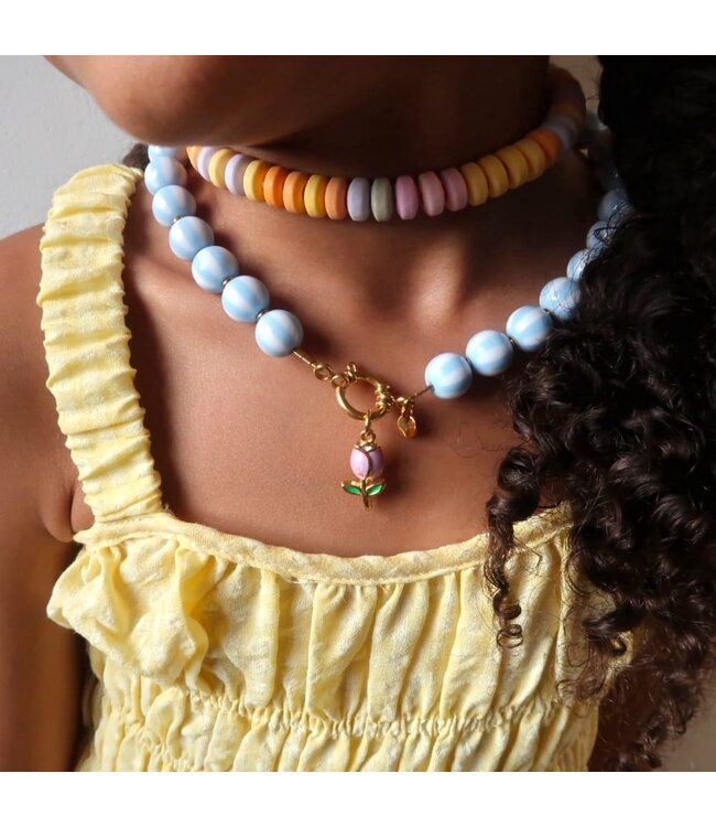 Necklace | Bold beads babyblue stripe