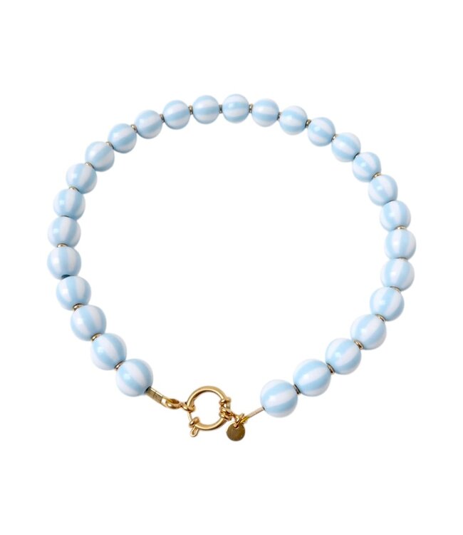 Necklace | Bold beads babyblue stripe