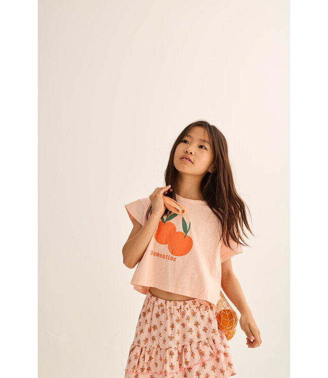 soft slub cotton print T-shirt clementine
