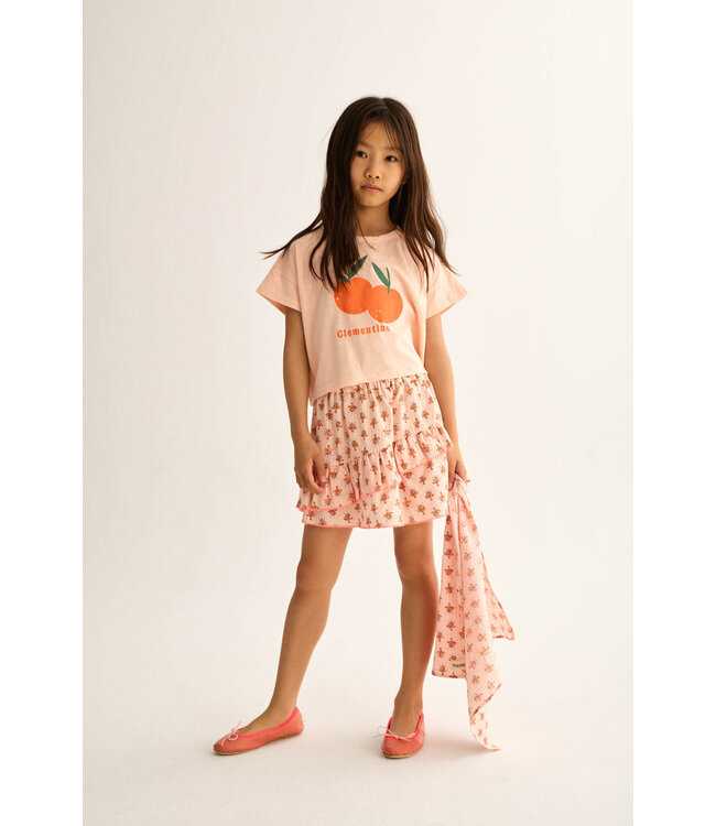 soft slub cotton print T-shirt clementine