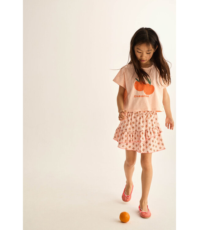 soft slub cotton print T-shirt clementine