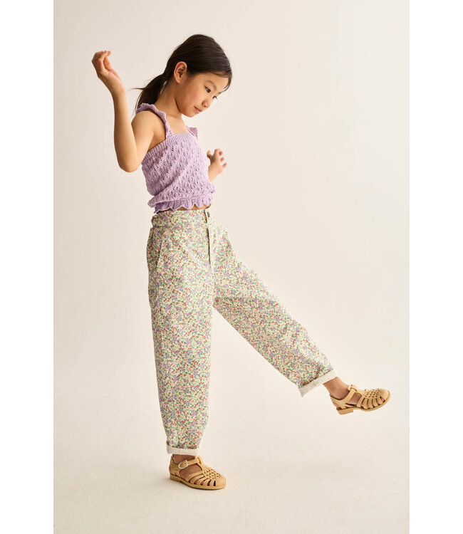 floral twill cotton pants