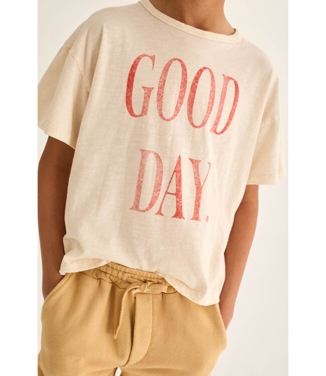 soft slub cotton print T-shirt good day
