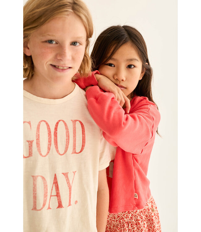 soft slub cotton print T-shirt good day