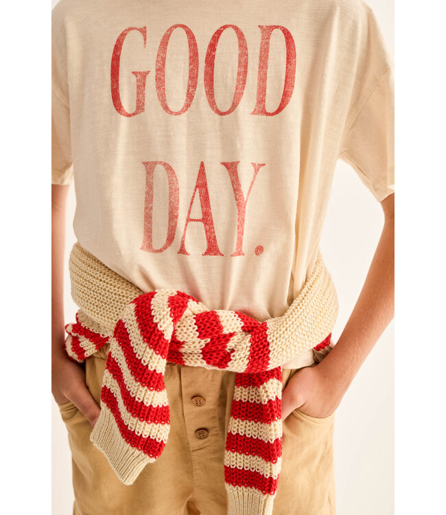 soft slub cotton print T-shirt good day