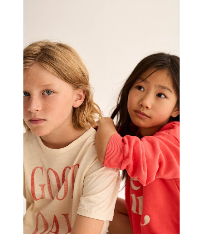 soft slub cotton print T-shirt good day